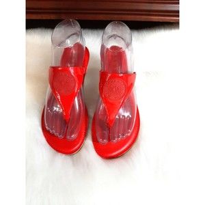 DKNY Women's Size 6M Slip-On Thong Sandals Top Rubber Logo Red
